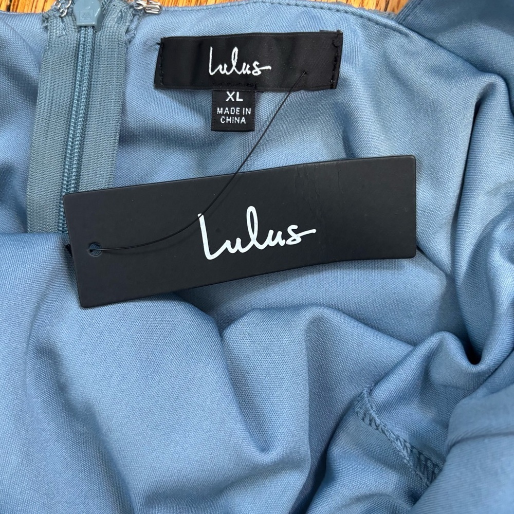 Lulu's NEW/Tag XL Ambiance Slate Blue Mesh Tulle Prom Wedding Party Midi dress - Picture 9 of 16